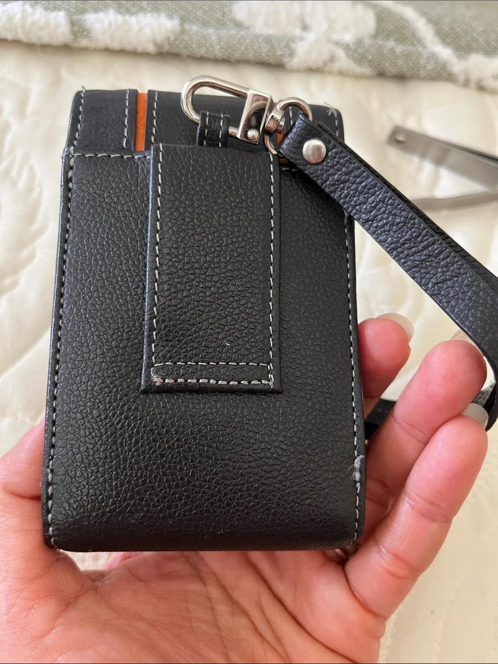 Harley-Davidson Black and Orange Leather Wristlet Pouch
